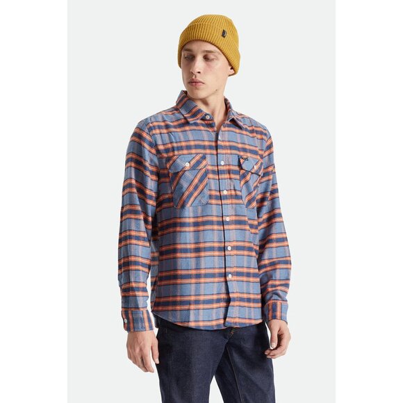 Brixton Bowery Flannel shirt in Slate Blue - Picture 1 of 7